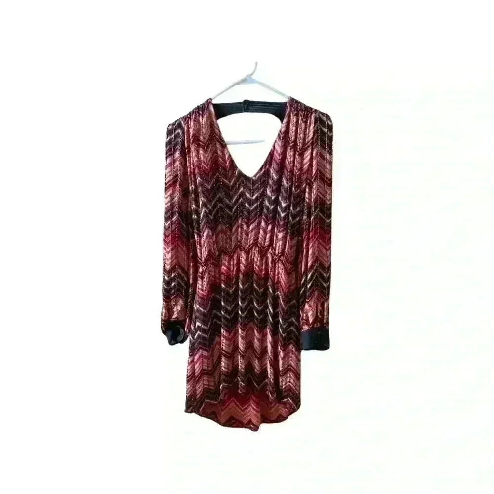 100% Silk Parker Multi Color Beaded Mini Dress Size XS